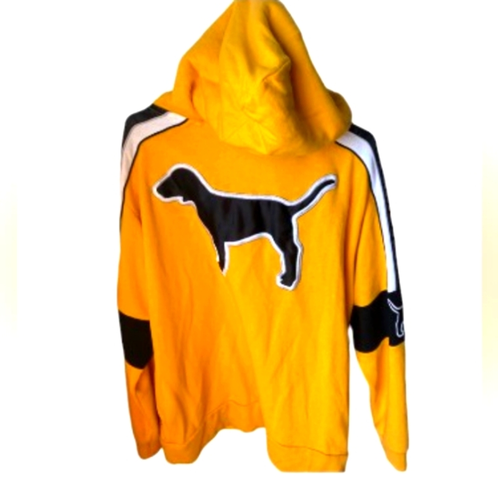 PINK VS Satin Dog Fleece Lined Hood Quarter Zip Up Sherpa Hoodie Gold, Blk/White - Picture 4 of 5